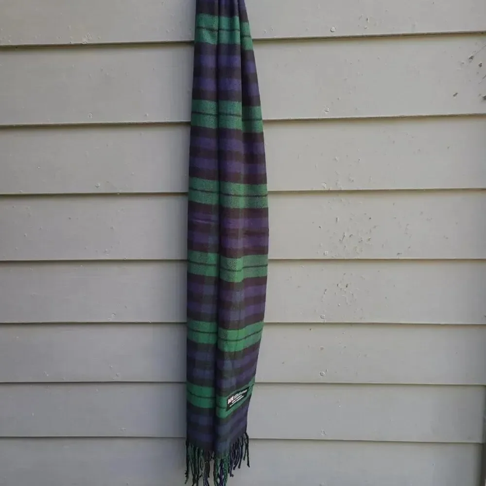 100% Cashmere Blue Green Tartan Scarf made in Scotland NEW!